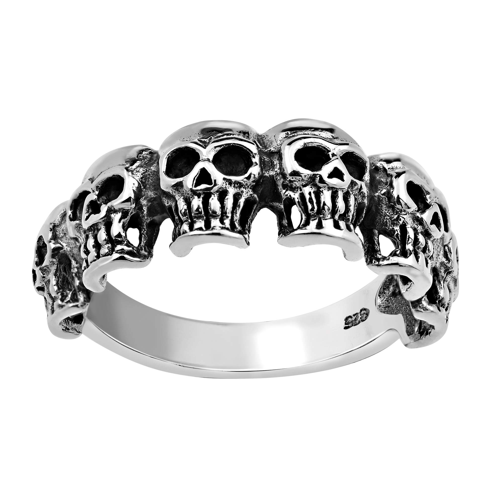 AeraVida 6 Skulls Regal Smile .925 Sterling Silver Band Ring