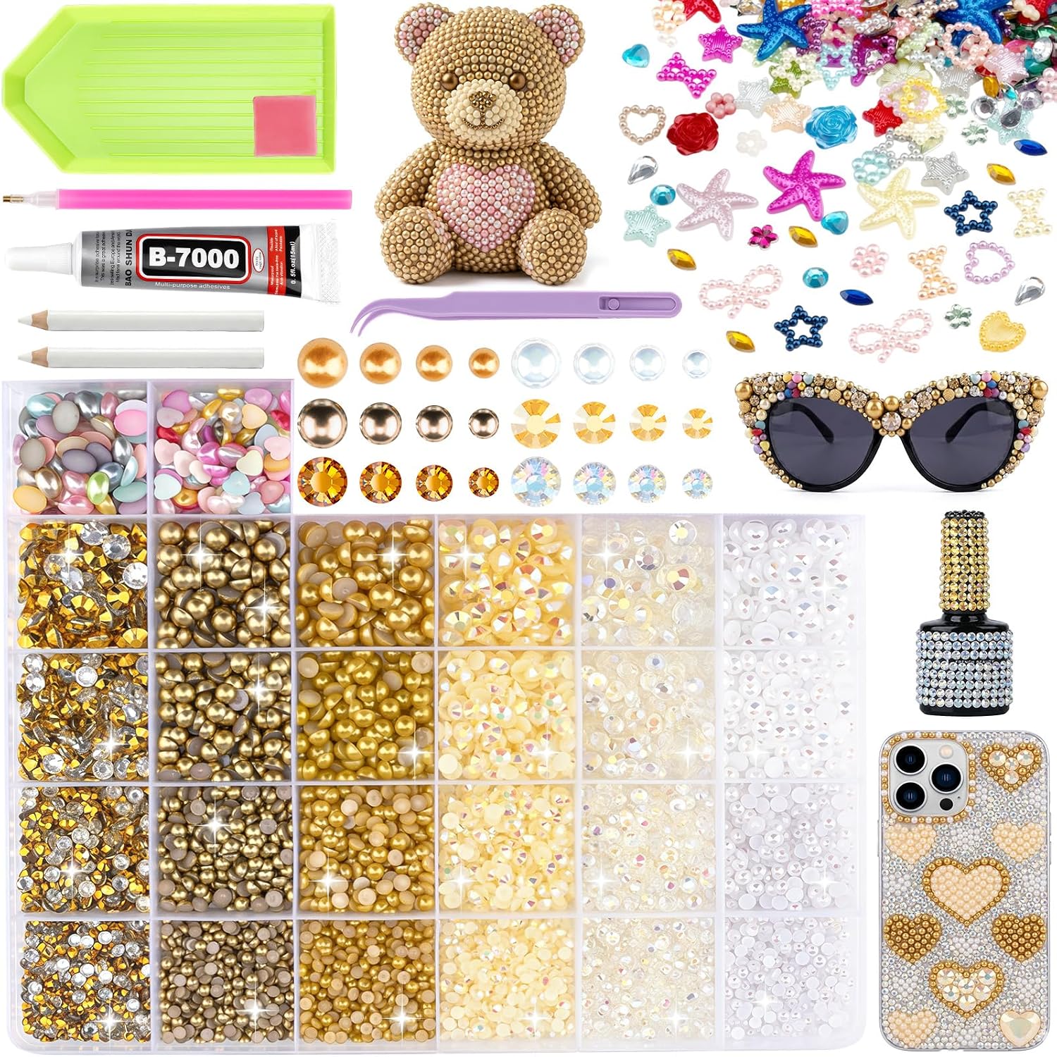 9600Pcs Resin Rhinestones for Bedazzling Kit, 3/4/5/6mm Multicolor Flatback AB Jelly Gems with 15ml B7000 Glue and Tools, Bedazzler Kit for DIY Crafts, Tumblers, Clothing, Shoes, Nail Art (SX179)