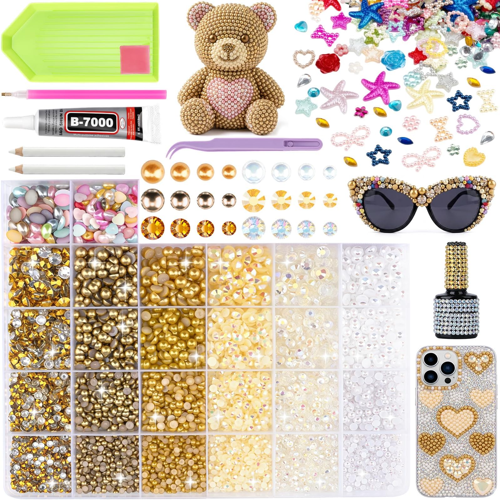9600Pcs Resin Rhinestones for Bedazzling Kit, 3/4/5/6mm Multicolor Flatback AB Jelly Gems with 15ml B7000 Glue and Tools, Bedazzler Kit for DIY Crafts, Tumblers, Clothing, Shoes, Nail Art (SX179)