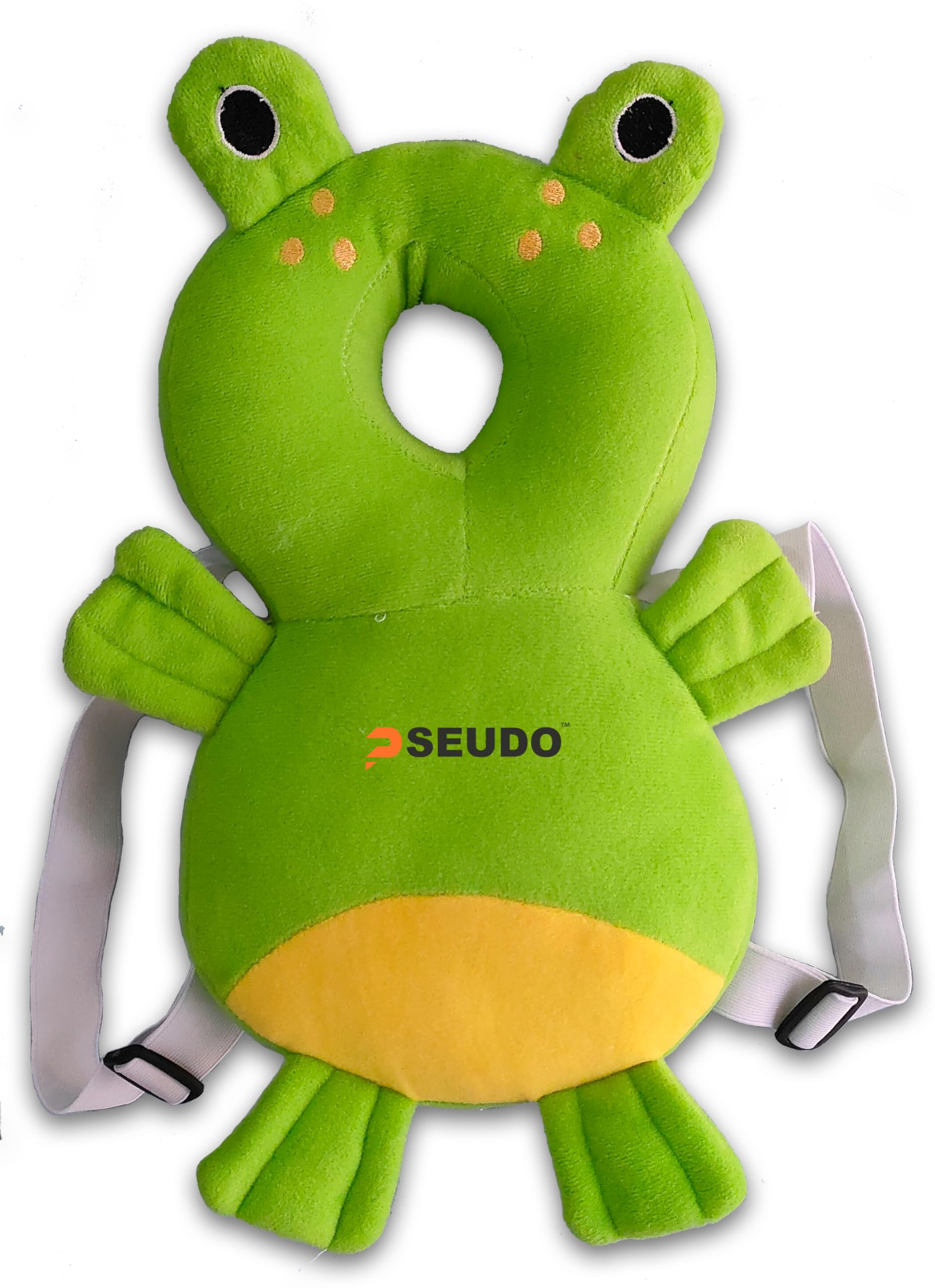PSEUDO Baby Head Protector Cushion Plush Soft Toy Early Learning Toy Fall Protection Helmet Baby Head Protector Child Adjustable Shoulder Strap (Green-Frog)-image-23