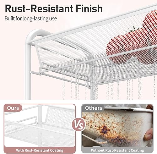 Miniatura 3 de TOOLF Carrito rodante de 4 niveles, carrito de metal con 3 ganchos, carrito de almacenamiento móvil fácil de montar sobre ruedas, estanterías de