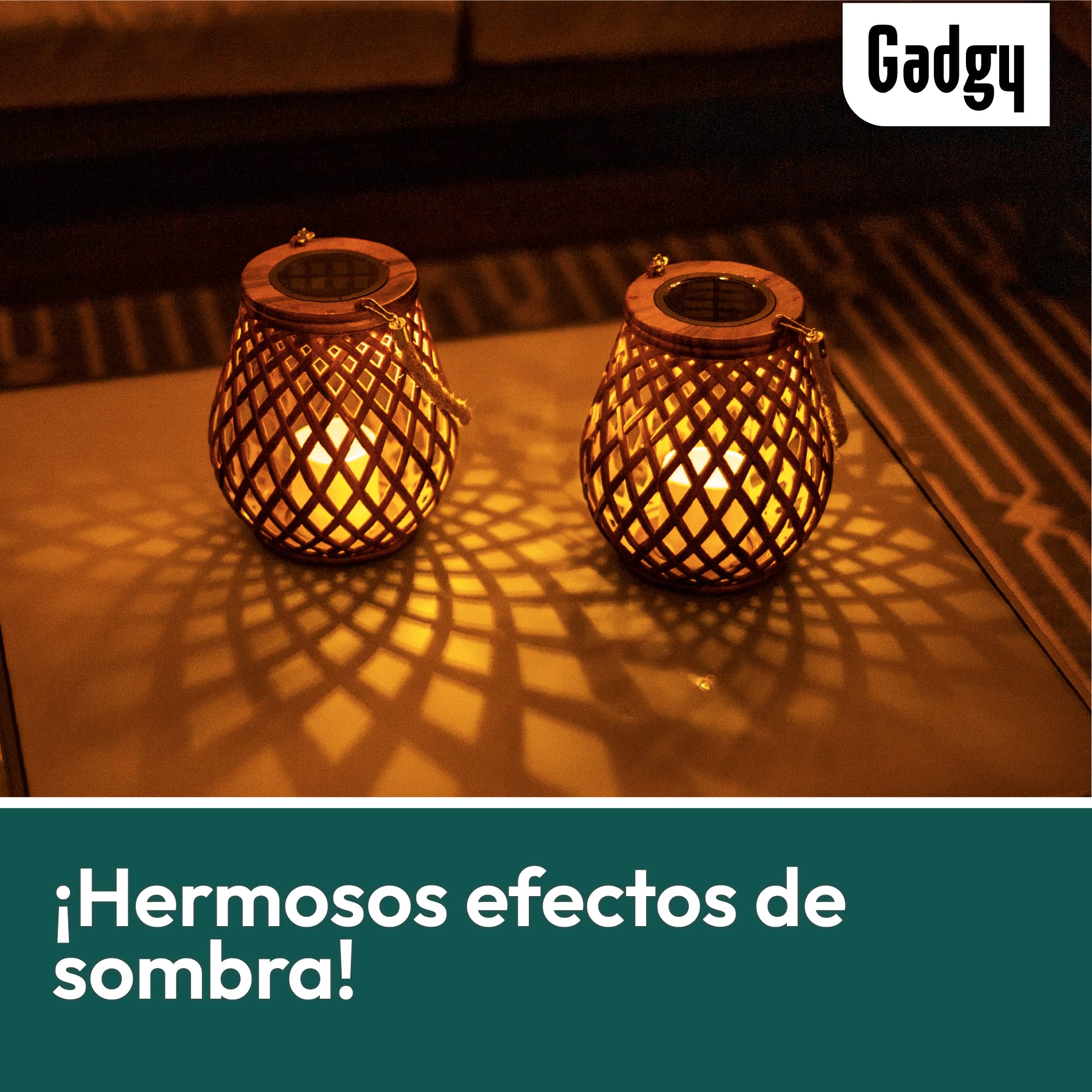 Gadgy Faroles Solares Exterior, Set de 2 Faroles de Ratán, Lámparas de Mesa LED Decorativas para Jardín, Balcón y Terraza - Decoración Jardín Exterior