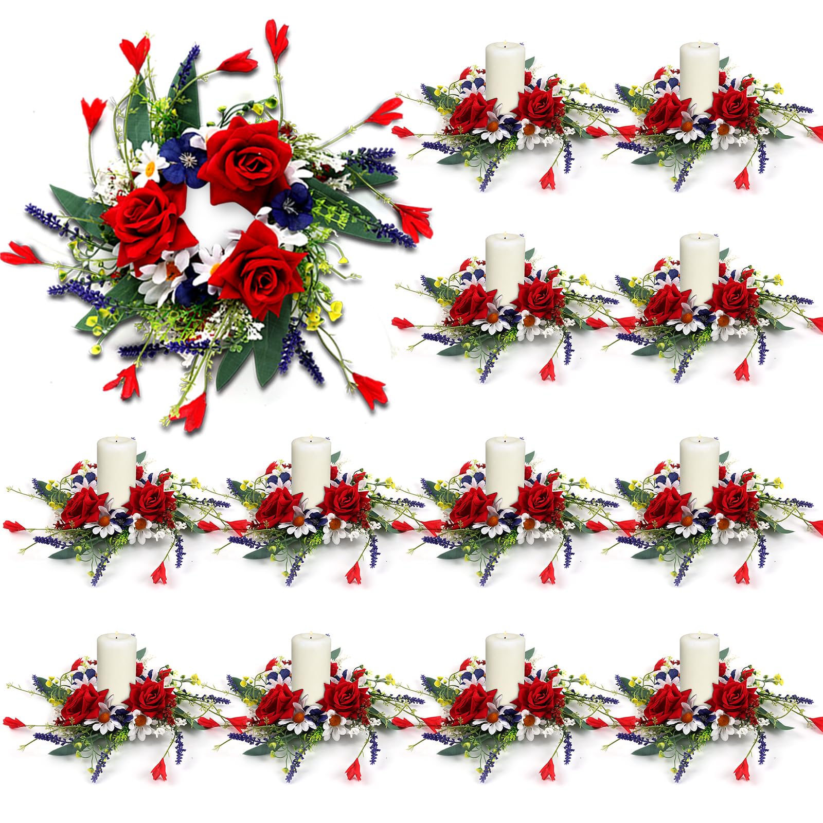 Mini couronne de bougie rouge blanche bleue lot de 12 pour décoration de table de juillet