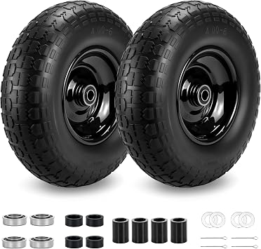 2 Pcs 4.00-6 Solid Tire, 13" Flat Free Wheelbarrow Tire with 5/8" & 3/4" Bearings, 1.77"-5.77" Centered Hub, 13x4.00-6 Tire Compatible with Gorilla Carts, Wheelbarrows, Garden Carts, Hand Trucks