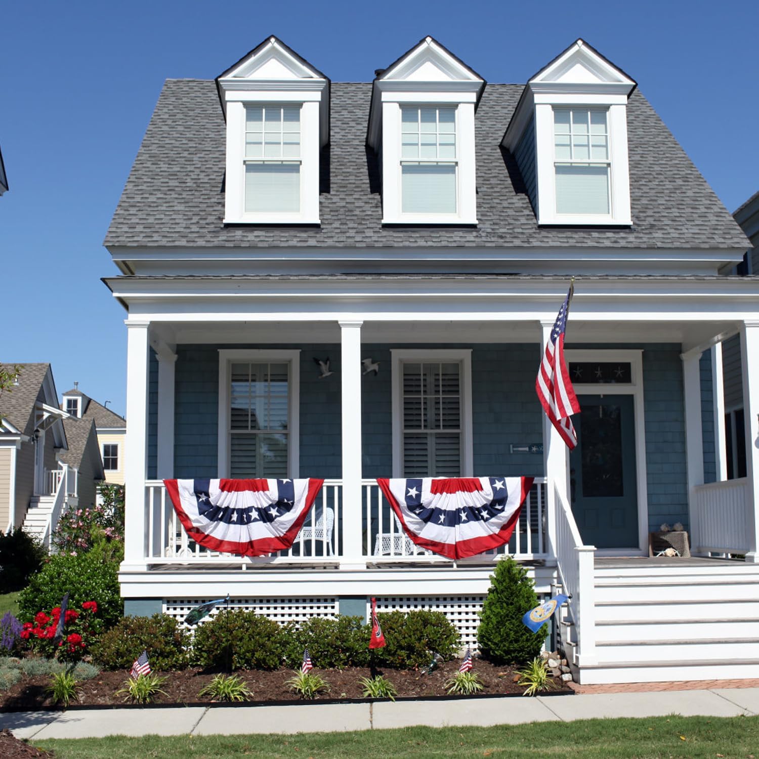 3 x 6Ft American Pleated Fan Flag, USA Patriotic Half Fan Bunting Flags, 4th of July Decorations Outdoor Banner(Set of 6) - Image 6