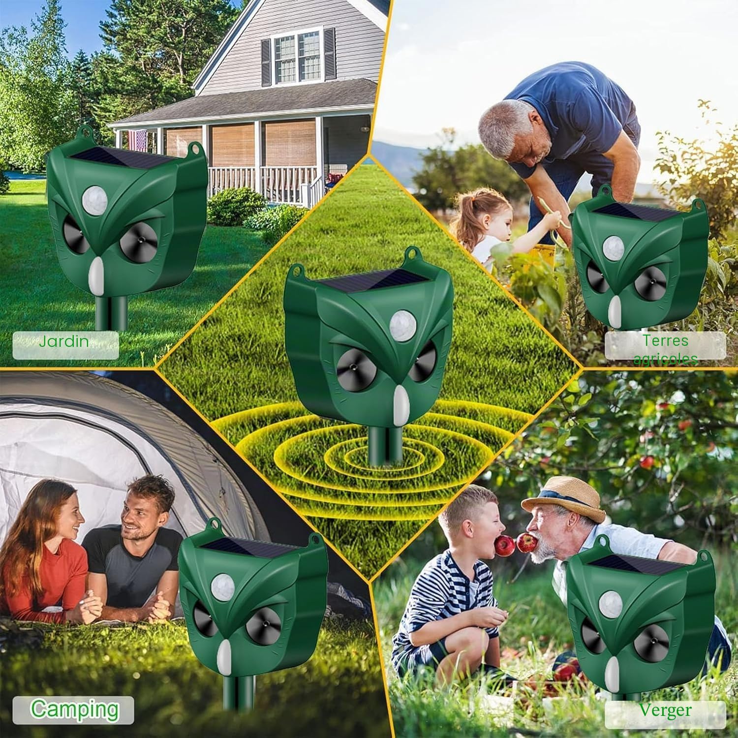 Répulsif à ultrasons pour chat, 5 modes, solaire et rechargeable, dissuasif pour cerf, chien, lapin, mouffette, oiseau pour jardin extérieur (RC546)