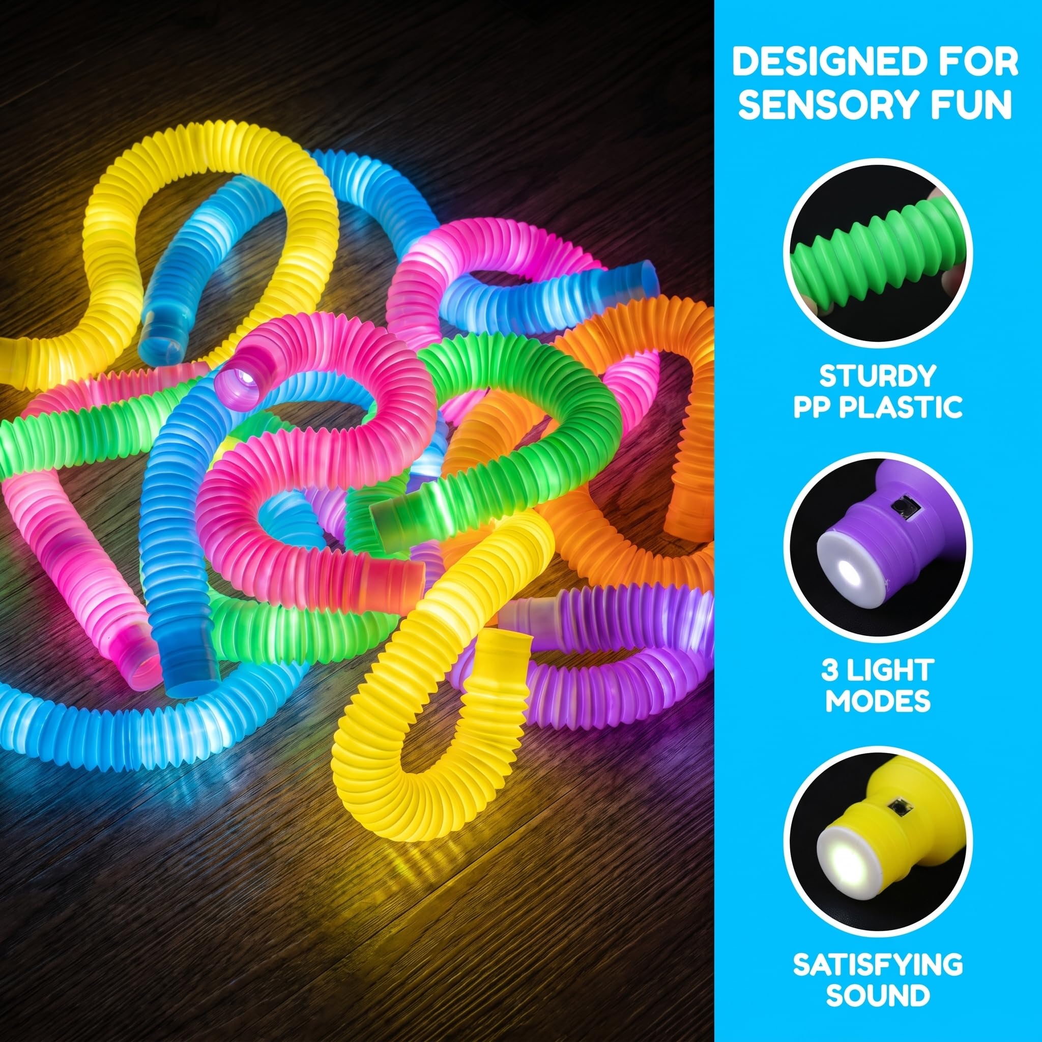 DELEE Lot de 4 tubes sensoriels pour autisme avec lumière LED, jouets anti-stress pour enfants, fournitures de fête pour Noël, Halloween, anniversaire DELEE Lot de 4 tubes sensoriels pour autisme avec lumière LED, jouets anti-stress pour enfants, fournitures de fête pour Noël, Halloween, anniversaire