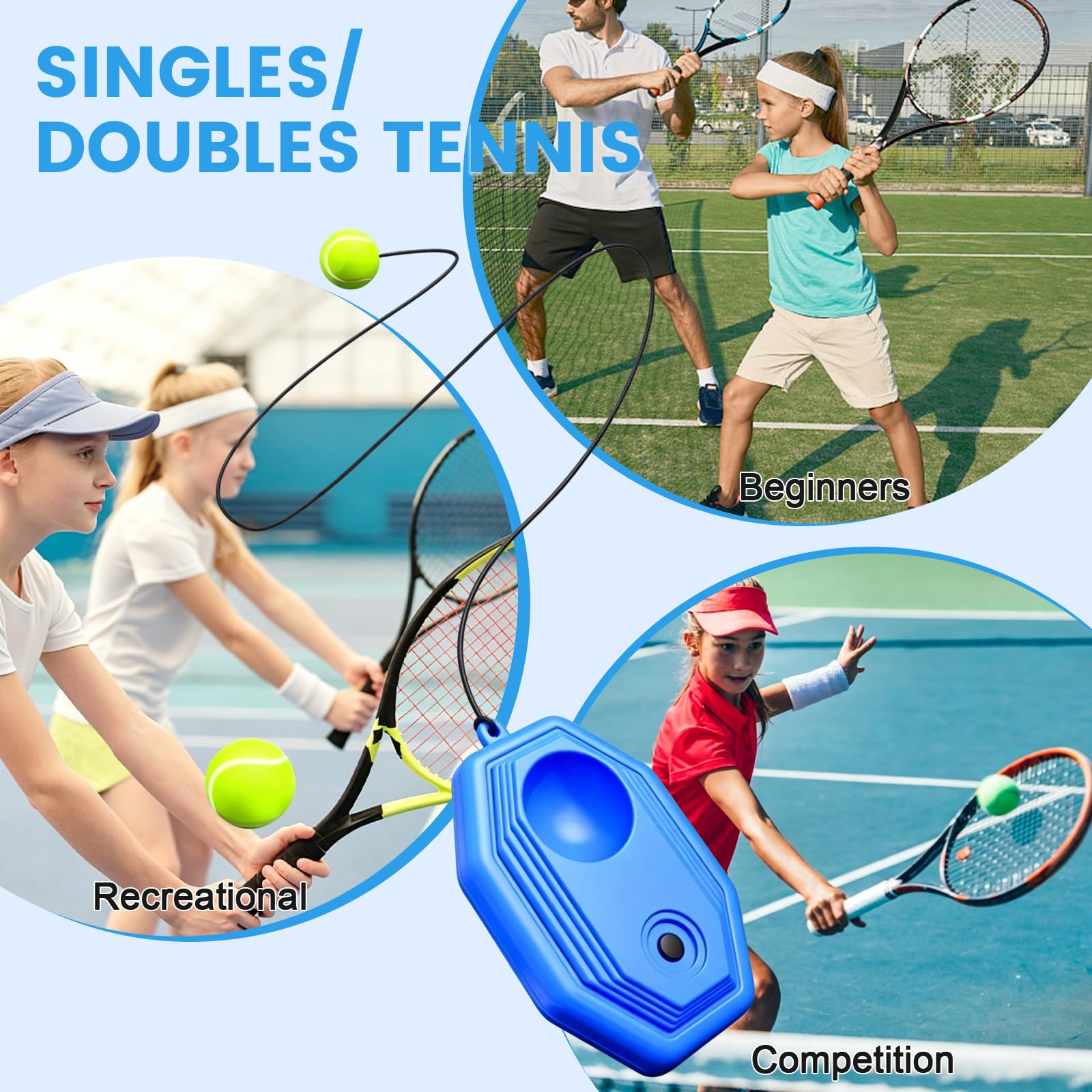 Set di trainer da tennis, attrezzatura da rimbalzo del tennis con palline, racchette e borsa per i principianti giocatori bambini adulti di età superiore ai 3 di 3 anni