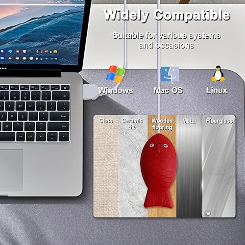 Miniatura 4 de Ratón de computadora portátil con forma de pez súper lindo con cable de 3.94 pies, único pequeño ratón óptico con cable USB de 1200 DPI para