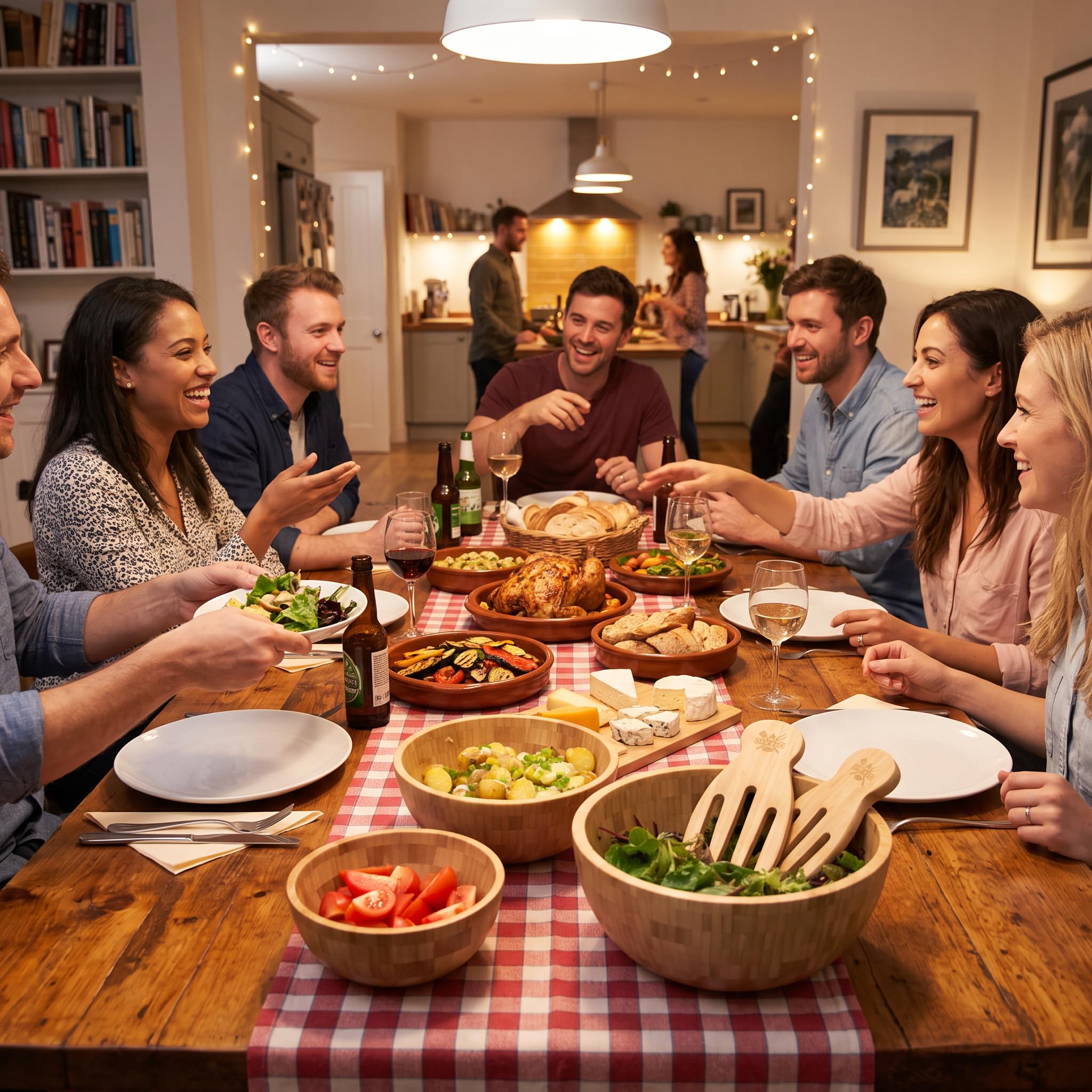 Dan&Co Ensemble Saladier Bois avec Grand Bols Bambou & Couverts à Salade | 3 bol en bois premium et 2 couverts à salade | Grands, moyens et petits bols pour servir des pâtes, des fruits et des snacks