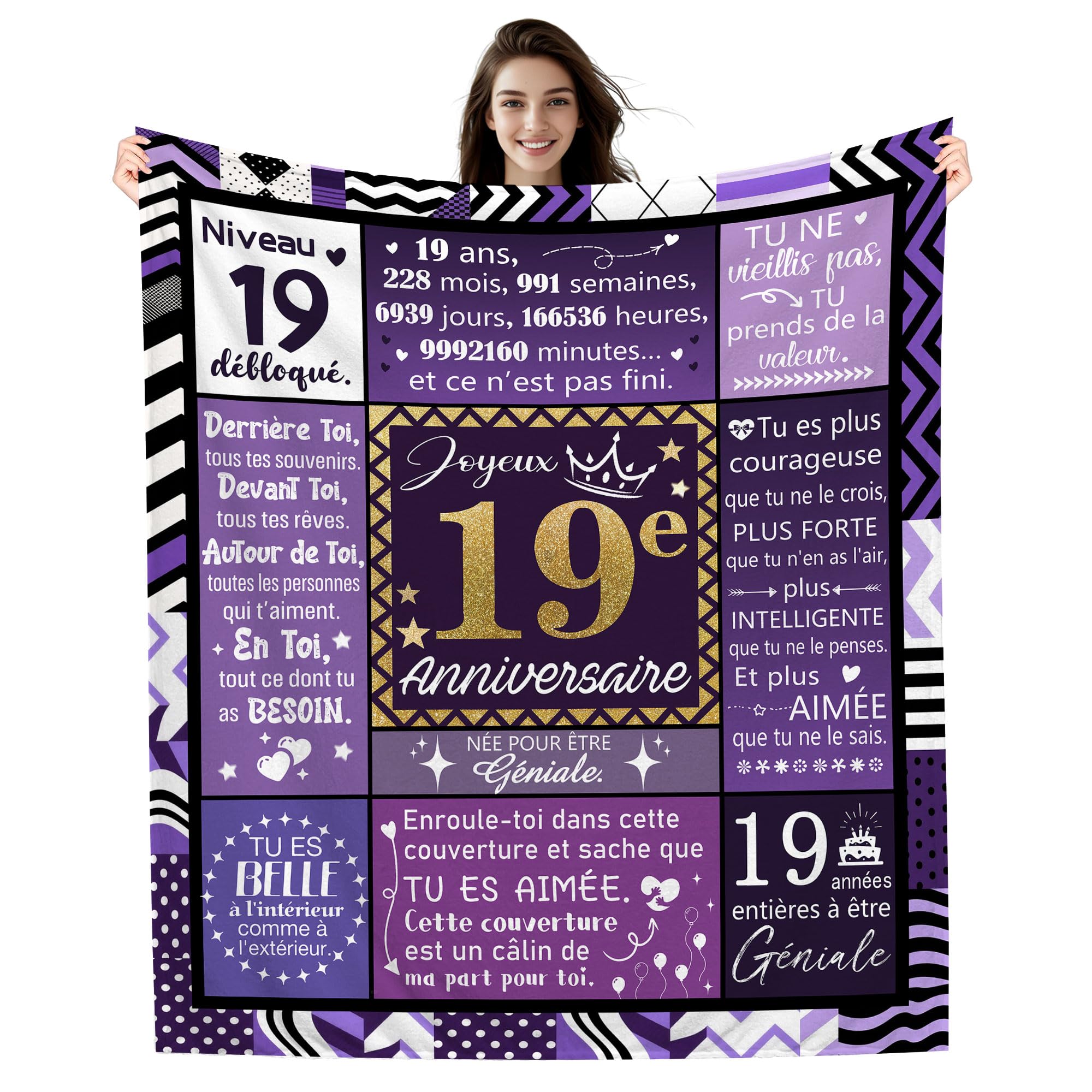 Cadeau 19 ans anniversaire couverture douce pour fille sœur et amie