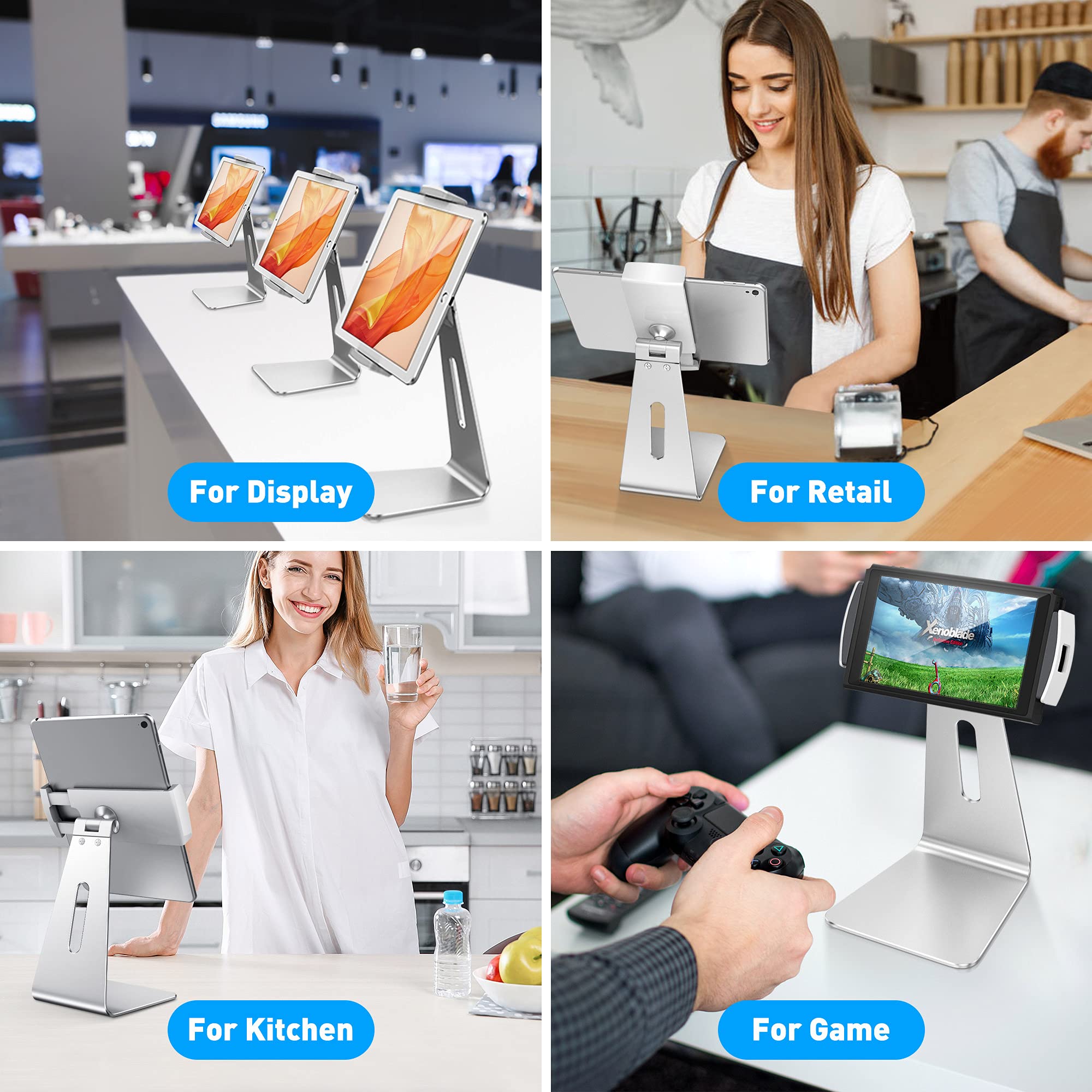 AboveTEK Elegant Tablet Stand, Aluminum iPad Stand Holder, Desktop Kiosk POS Stands for 7-15.6 inch iPad/Portable Monitor, Tablet Mount for Showcase Office Reception Countertop — Amazon image 5