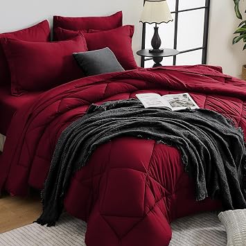 HEVUMYI 7-Piece Queen Comforter Set, Red Bed in a Bag