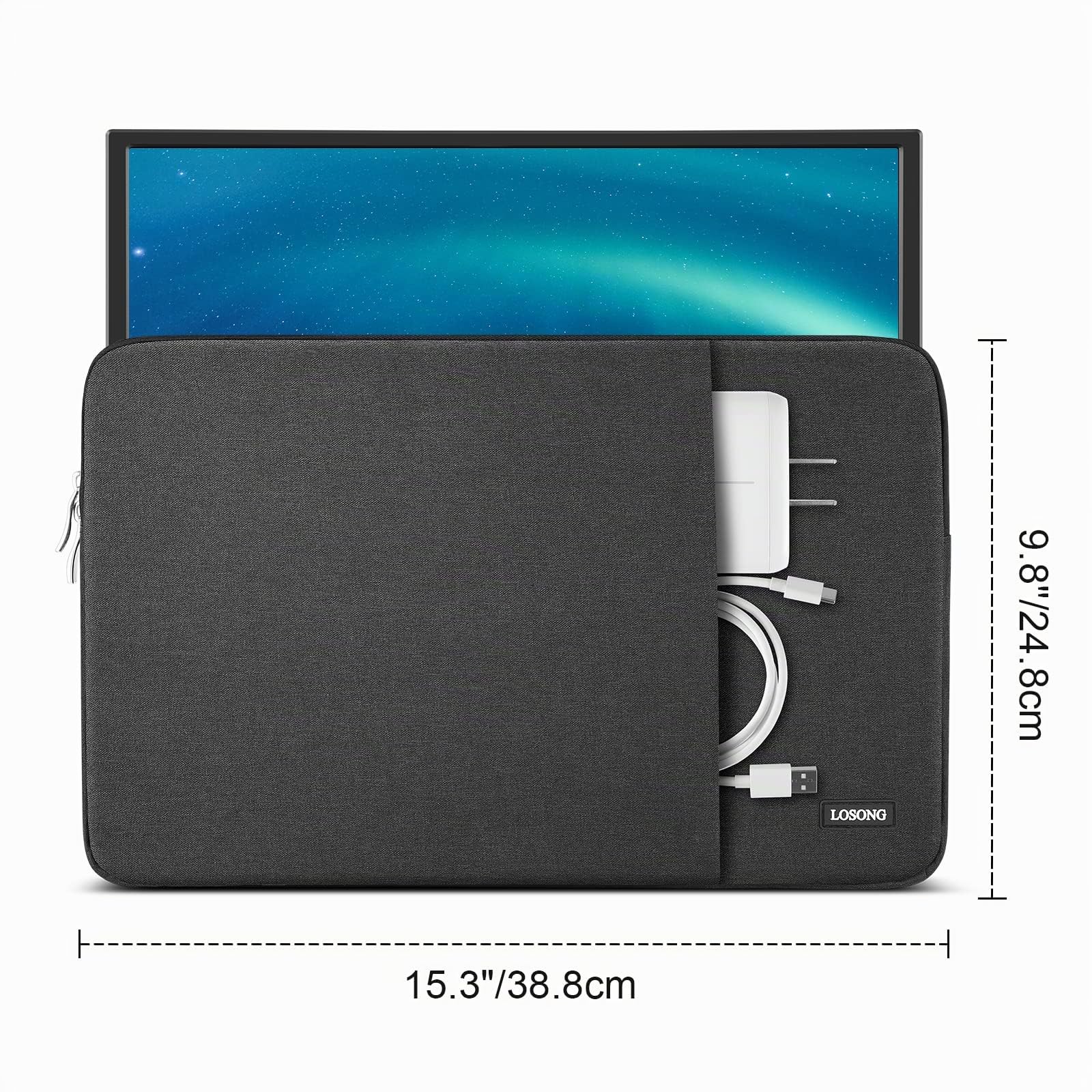 Étui de protection pour moniteur portable de 15,6", housse de protection pour la plupart des écrans portables de 16,1/15,6", résistant à l'eau avec poche pour accessoires, taille 38,9 x 24,9 cm