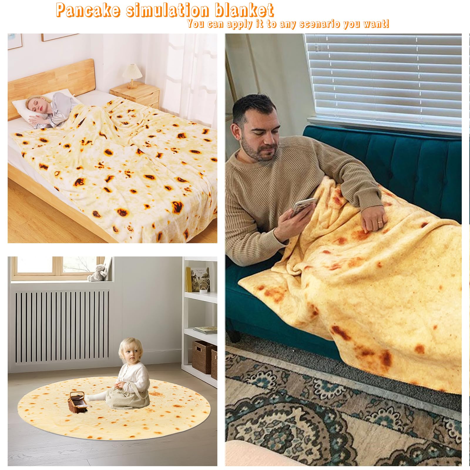 FainFun Coperta Burrito Tortilla 180 * 180 CM Coperta Piadina Adulto in Flanella, Coperta Taco, per Bambino Adulto, Coperta Taco Divertente Creativa(L)