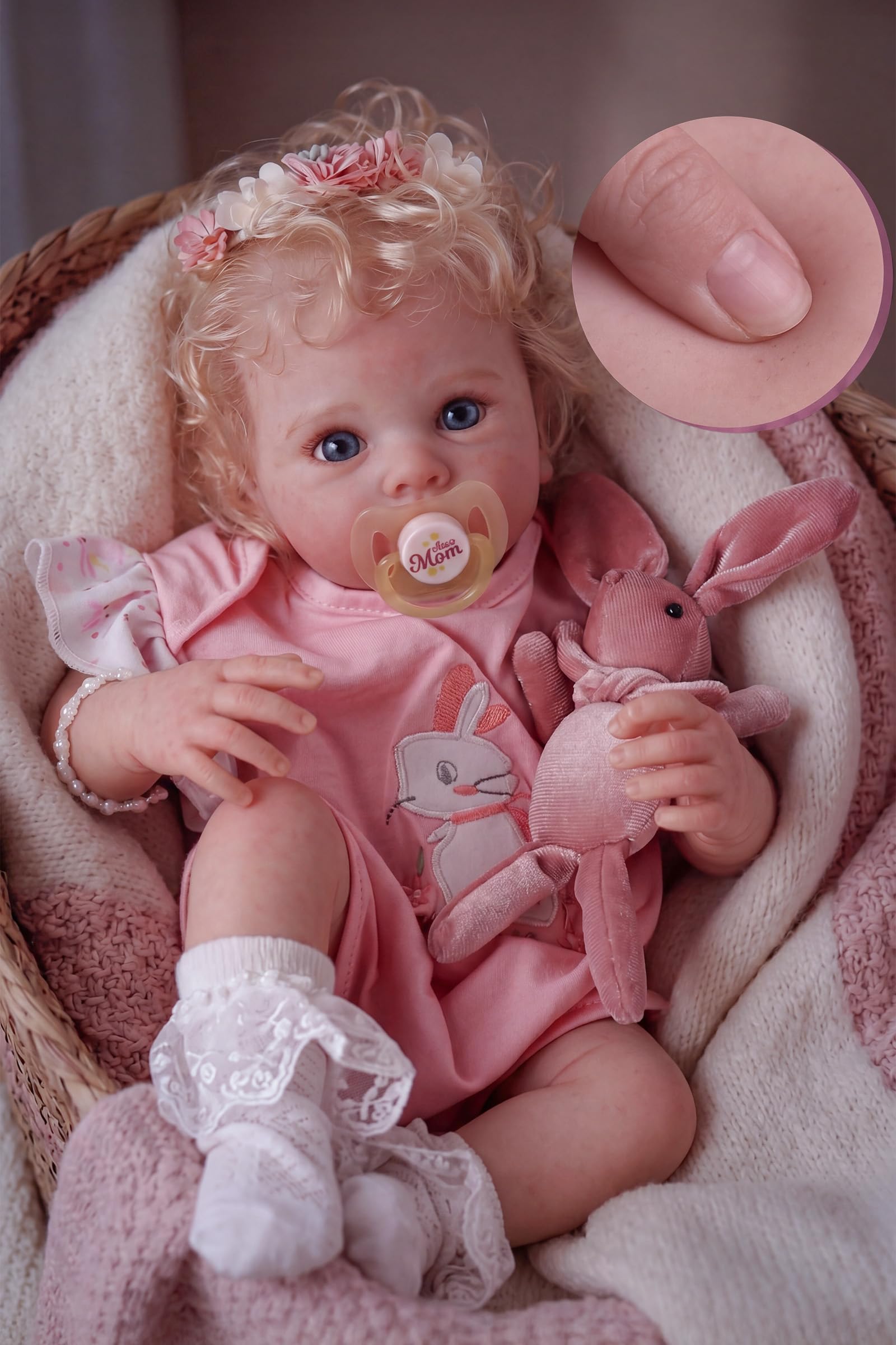 BABESIDE 17 Inch Reborn Baby Dolls, Realistic Baby Doll with Blonde Curls | Real Life Baby Dolls with Soft Cloth Body, Open Blue Eyes, Rooted Hair, Dress-Up Play, Gift for Kids Age 3+ and Collectors