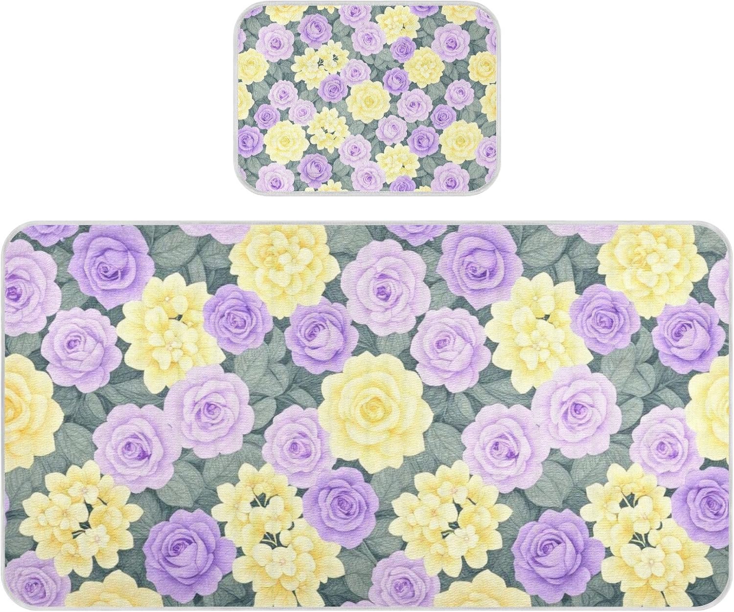 Yellow Purple Rose Hydrangea Cooling Baby Crib Mattress Cover 28" x 52" Washable Pads Washable for Baby&Toddler