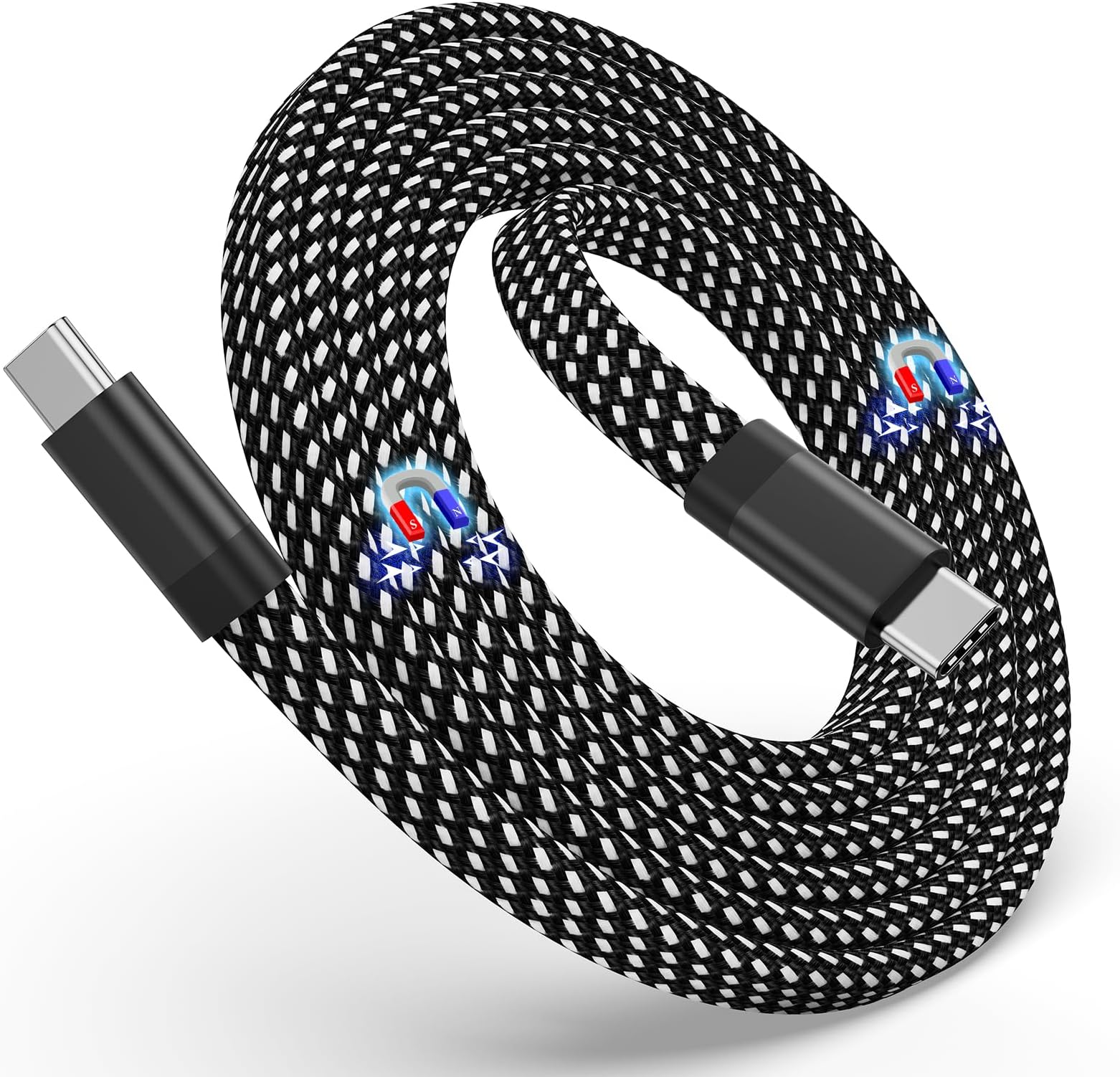 Magtame 5ft Coiled USB C Charging Cable 60W (3A), Flat Nylon Braided Type C Fast Charging Cable, Compatible for USB C Device, Black