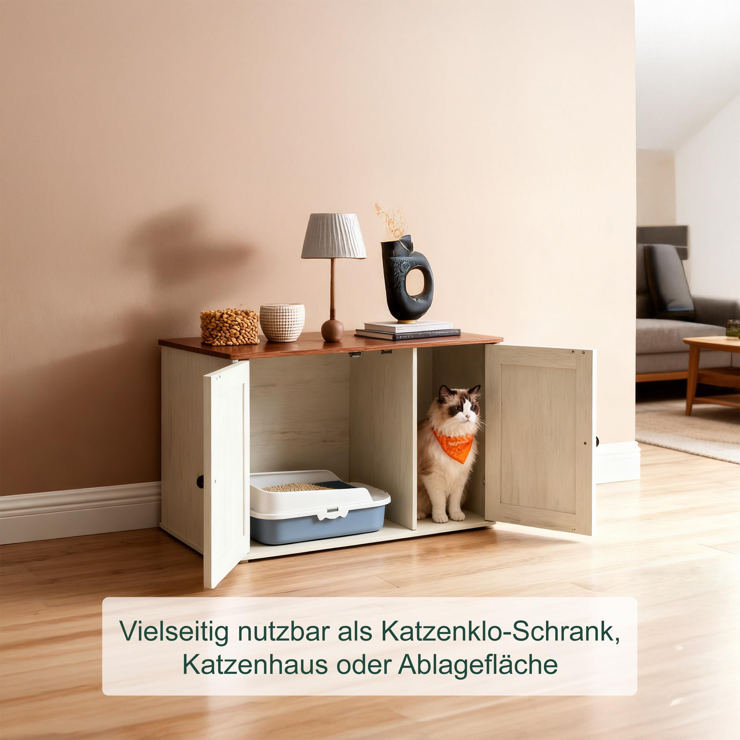 Relaxdays Katzenschrank f. Katzentoilette, Separate Trennwand, Eingang, Katzenklo verstecken, HBT 50x80x53cm, weiß-braun