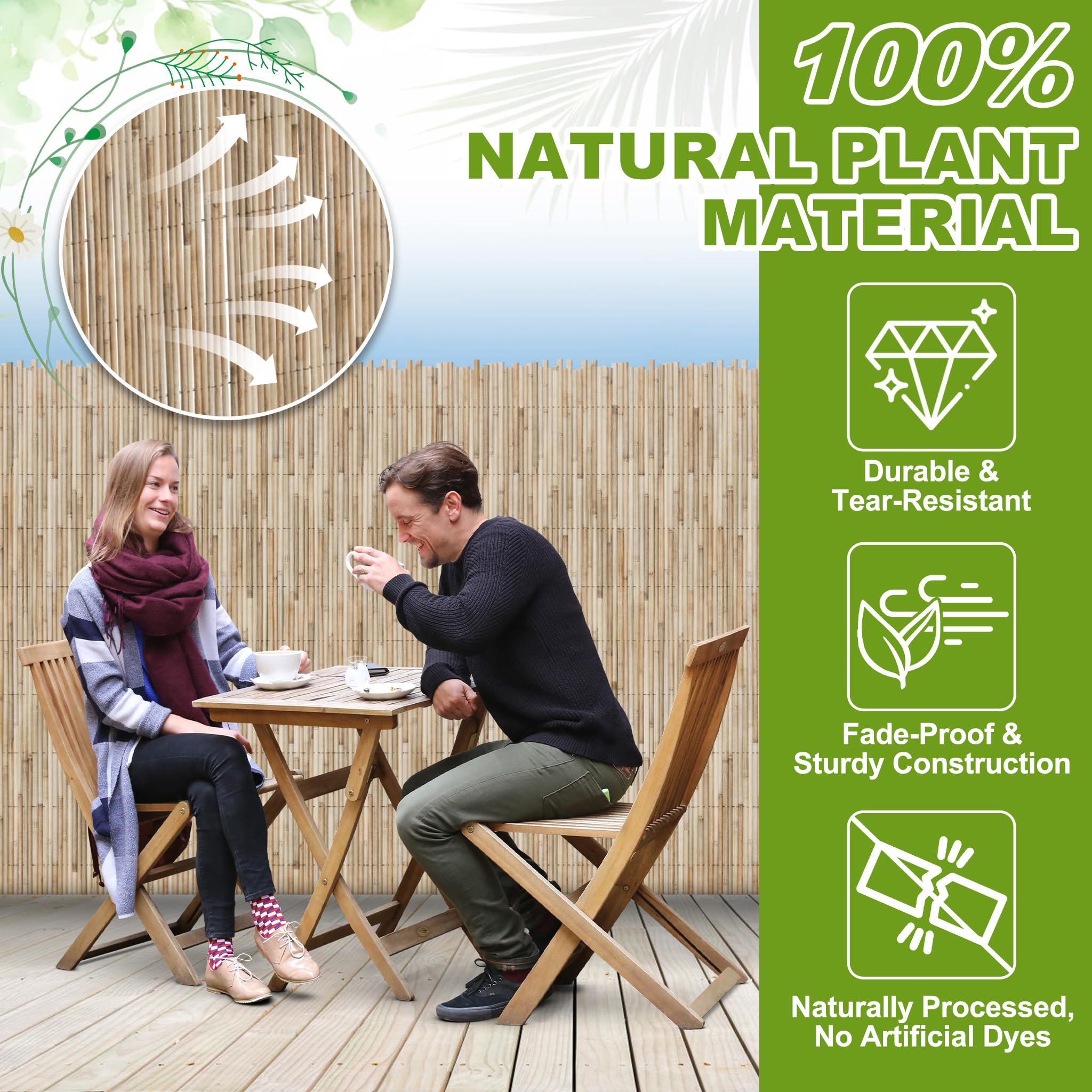 UISEBRT Recinzione frangivista da giardino, 200 x 300 cm, canne naturali, 6-8 mm, filo zincato da 0,5 mm, colore giallo chiaro, per balcone, terrazza, giardino, appartamento