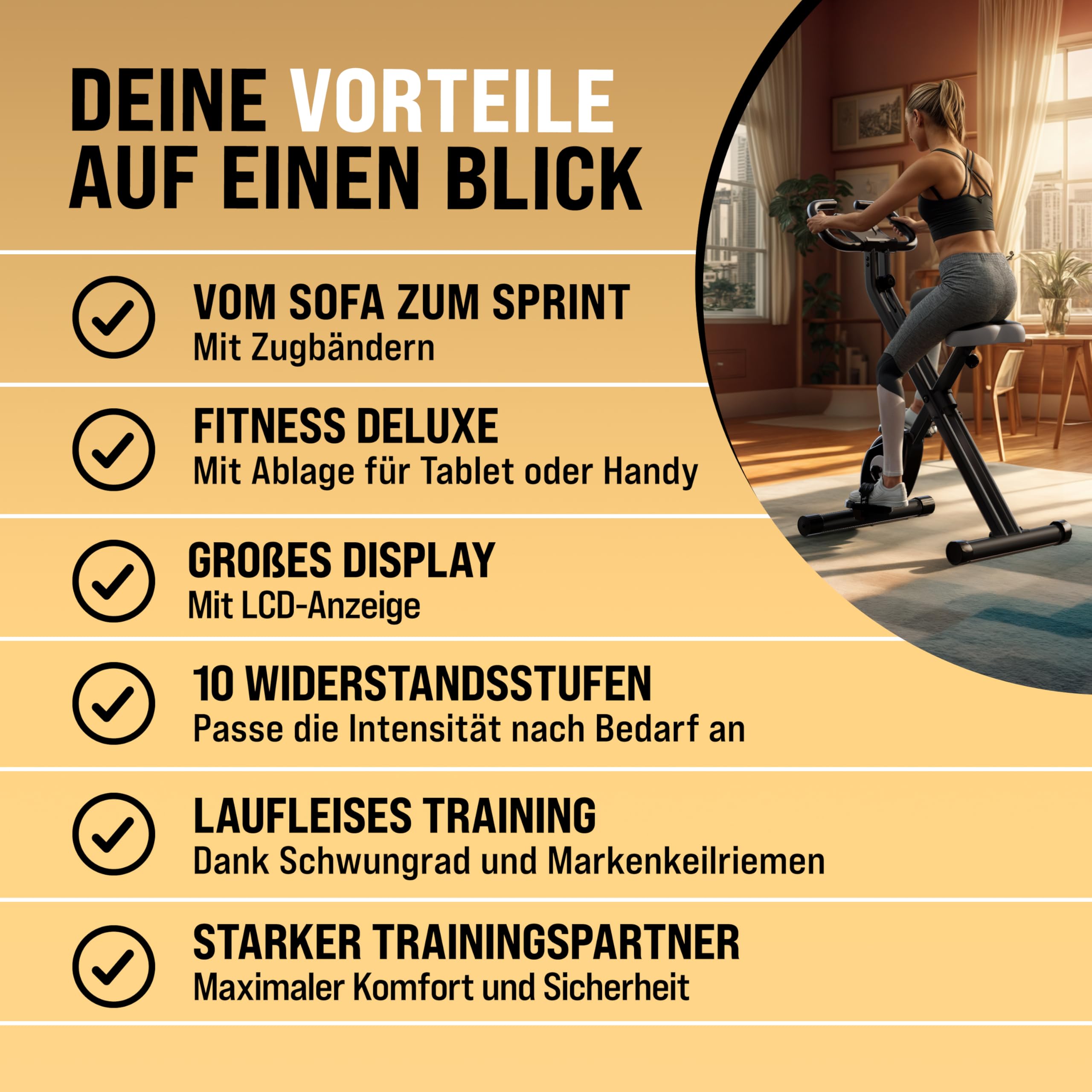 Heimtrainer Fahrrad EAGLE 4in1 Ausdauer Ergometer - Klappbar - LCD Display - Höhenverstellbar - inkl. Fitnessbänder - Hometrainer, Fitnessbike, Workout Bike, Trimmrad, Indoor Bike