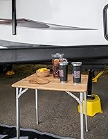 Vista 12 de Camco Mesa de camping plegable de bambú con patas de aluminio, parte superior de bambú natural mide 25 ½ x 19 ¾ pulgadas y soporta hasta 85 libras