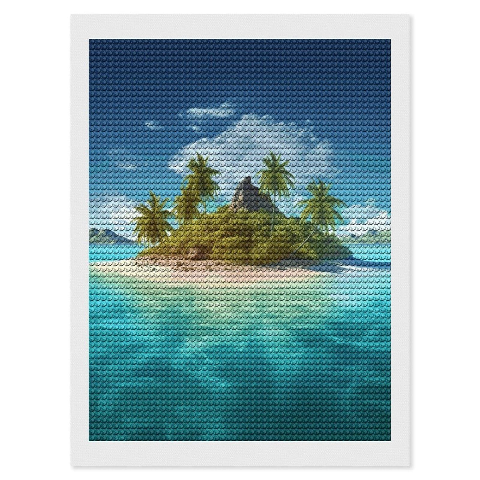 FekiLoot Tropical Island Diamond Painting Kits for Beginners DIY Diamond Art Kits for Adults Full Drill Round Diamond Dot Gem Art Painting Fun DIY Crafts for Home Kitchen Wall Decor Gift 12"x16"