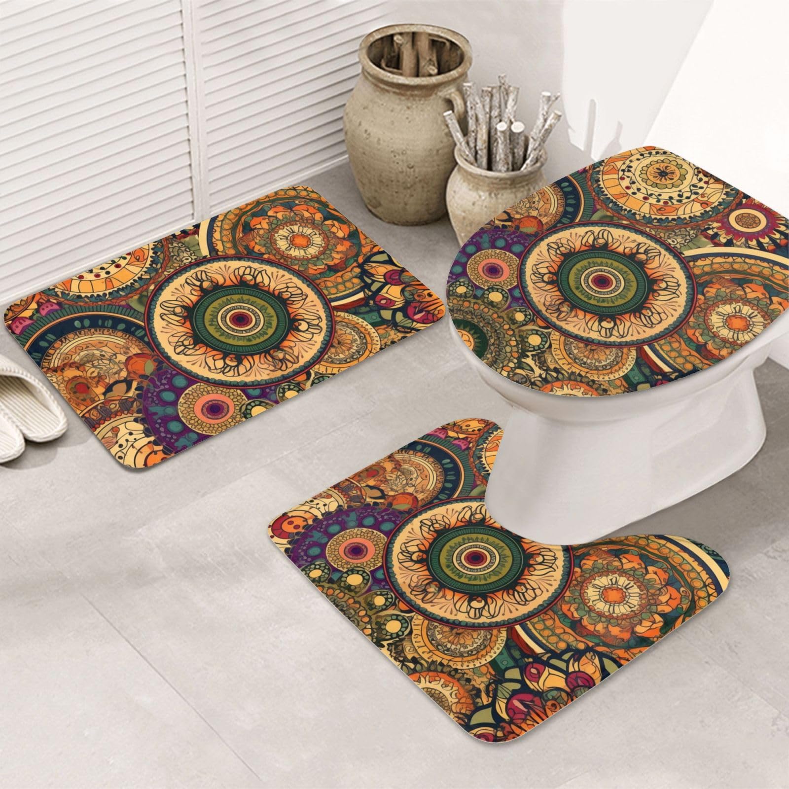 Tapis de bain à motif floral en microfibre lavable, ensemble 3 pièces WC