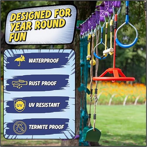 Miniatura 6 de TRAILBLAZE Ninja línea Set de carrera de obstáculos para niños40para colgar para Patio Warrior Fitness FunKit de slackline barras de overol  árbol