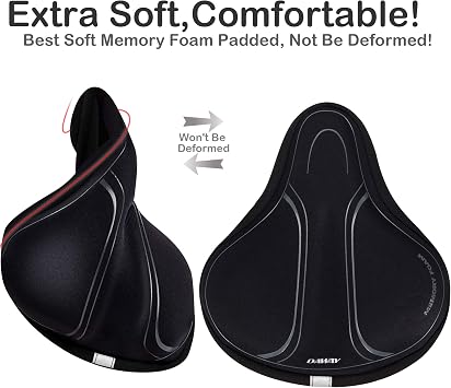 DAWAY C10 Comfortable Wide Bike Saddle and C3 Black Soft Memory Foam Padded Bicycle Seat Cover for Men Women, Universal Fit for Outdoor Indoor Exercise Bikes
