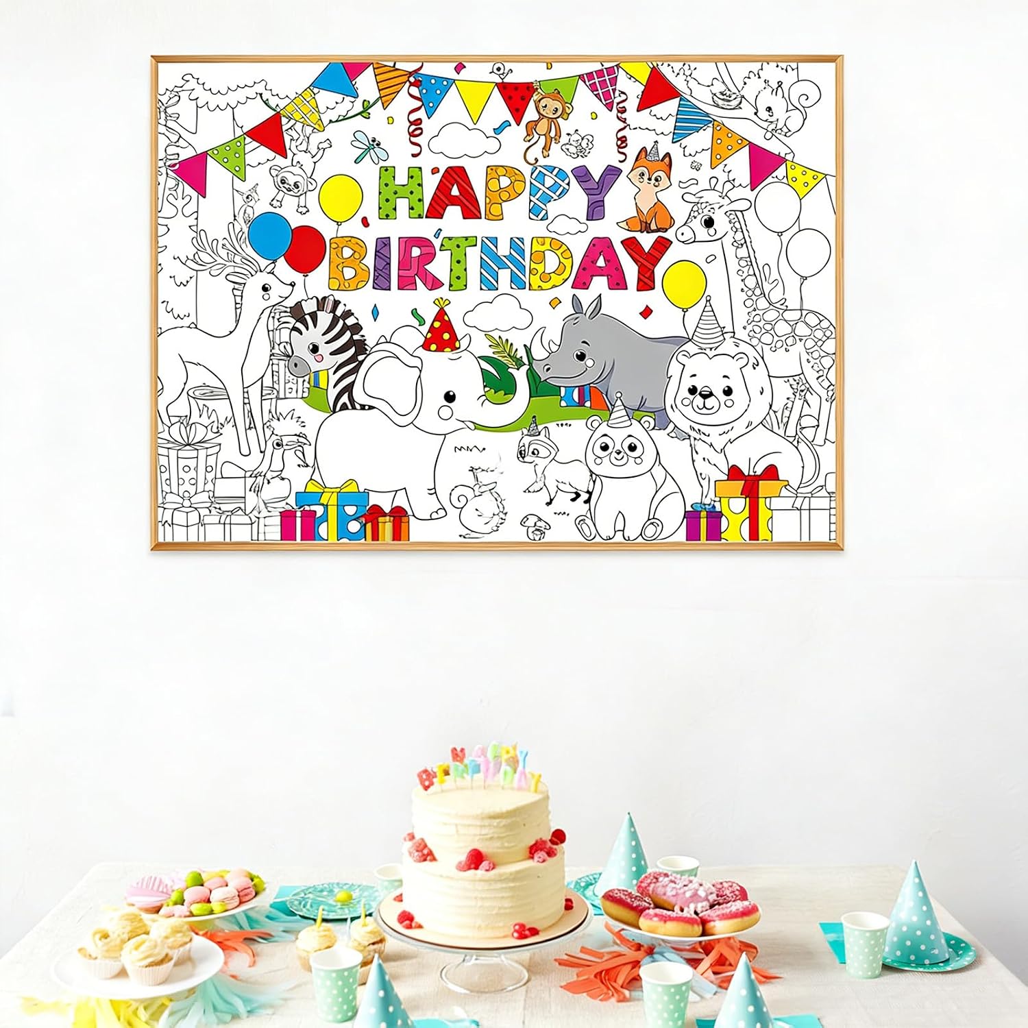 Safari Animals Party Coloring Poster for Giant Coloring Poster Large Jungle Animals Coloring Tablecloth Jumbo Coloring Books for Home Birthday Party Supplies Favor