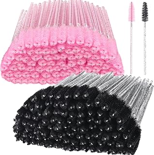 TKYZMS 200 Pack Disposable Mascara Wands & Lash Spoolies - Spiral Crystal Brushes for Eyelash Extension, Eyebrows & Mascara (Black Pink)