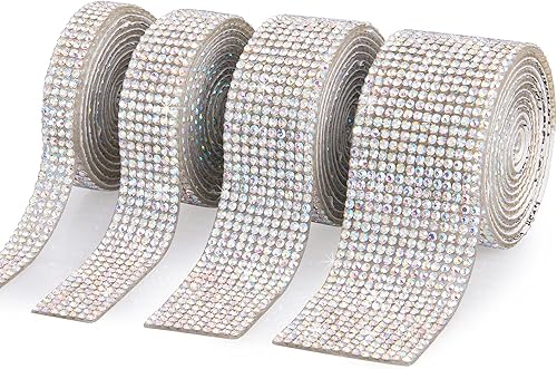 Miniatura 9 de 4 rollos de cinta de cristal de diamantes de imitación autoadhesiva, calcomanía de decoración con diamantes de imitación de 0.079 pulgadas para