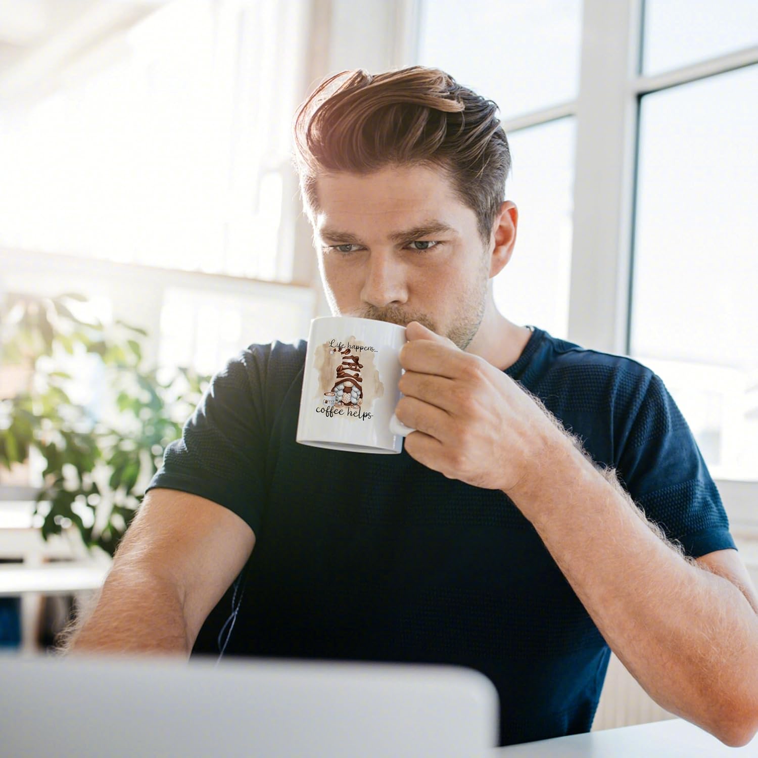 Gnome Coffee Mug, Humor Coffee Cup With Funny Saying-Life Happens Coffee Helps, Nice Gift for Families Colleagues & Friends, White - Image 6