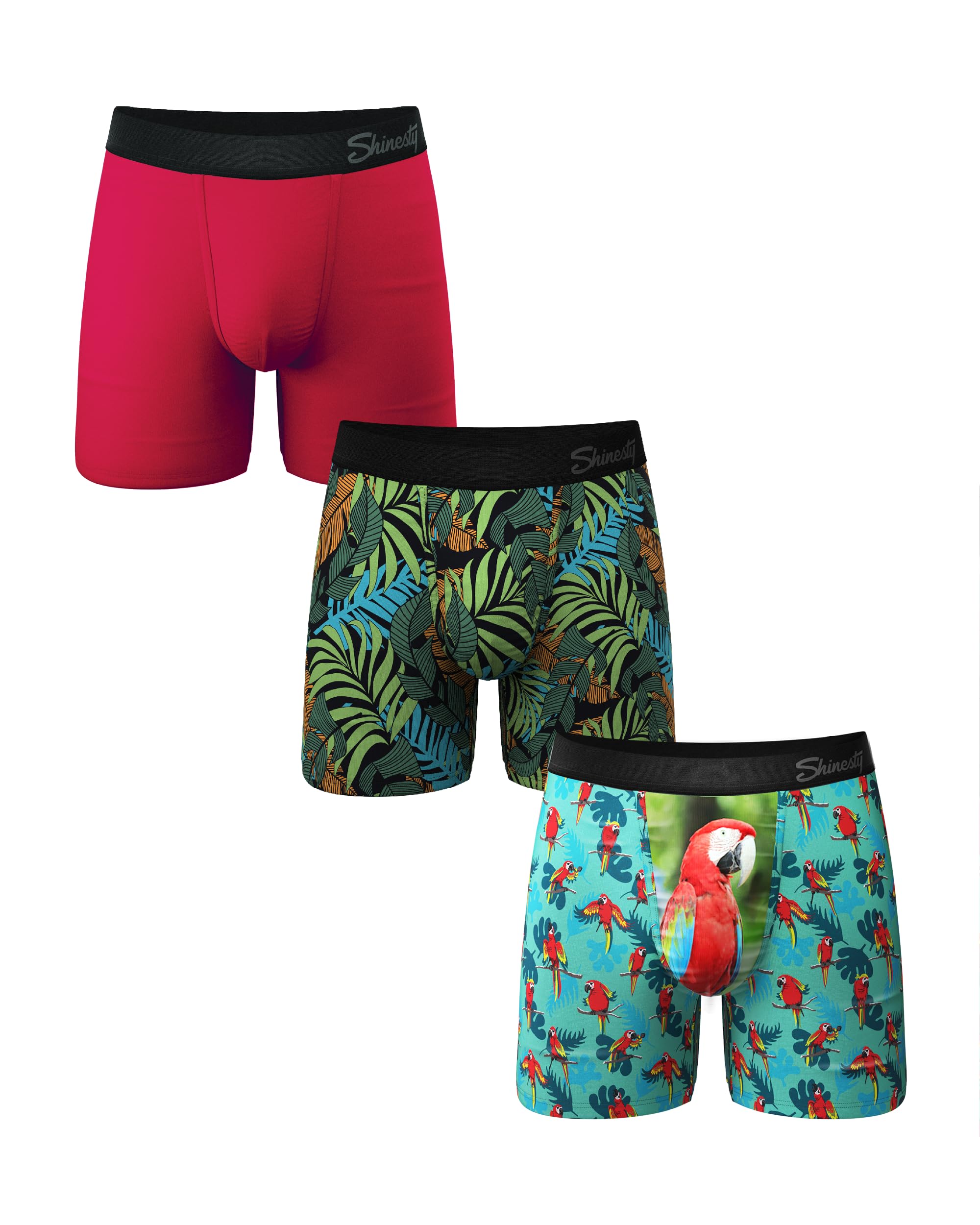 ShinestyBall Hammock Mens Underwear with Pouch | Big and Tall Underwear for Men Flyless | US XXL 3 Pack Parrot/Green Tropical/Red