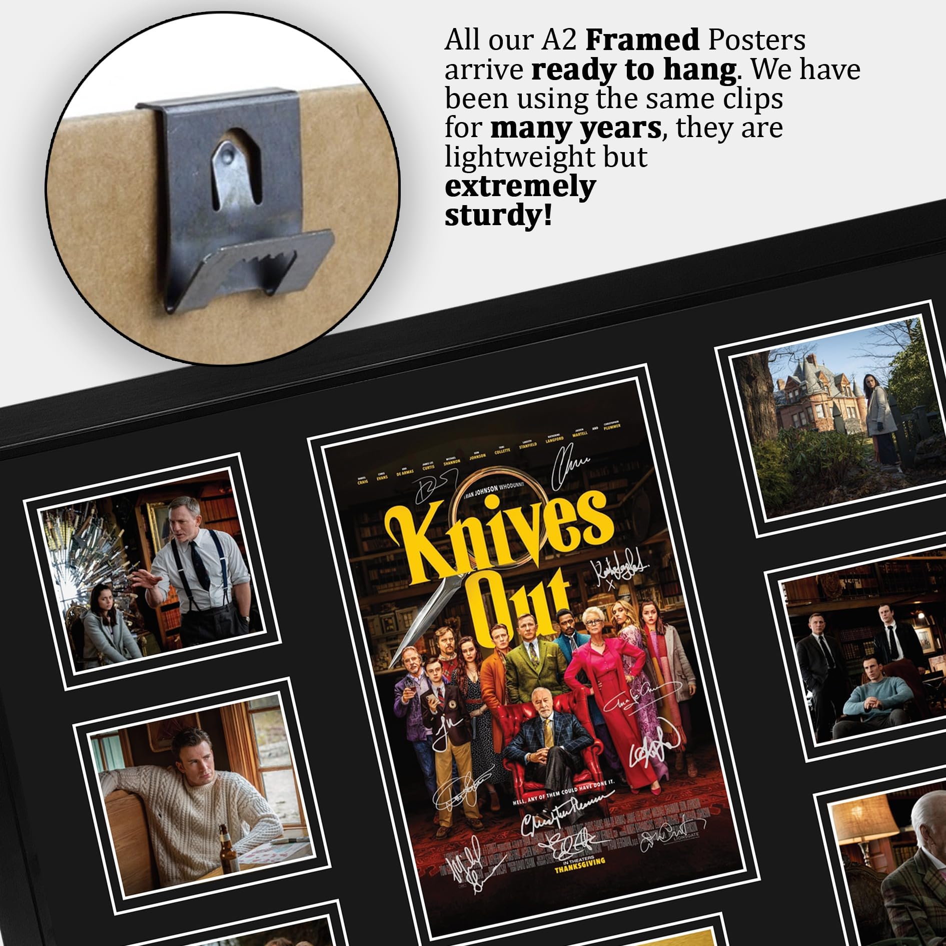 HWC Trading Knives Out Podpisany Plakat Filmowy A2 Deluxe w Ramie