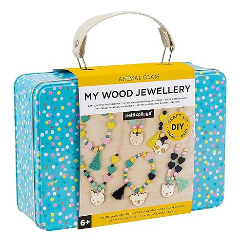 Petit Collage Animal Glam - Juego de joyas de madera para manualidades, juego de actividades para hacer pulseras y collares con dijes para mujeres,