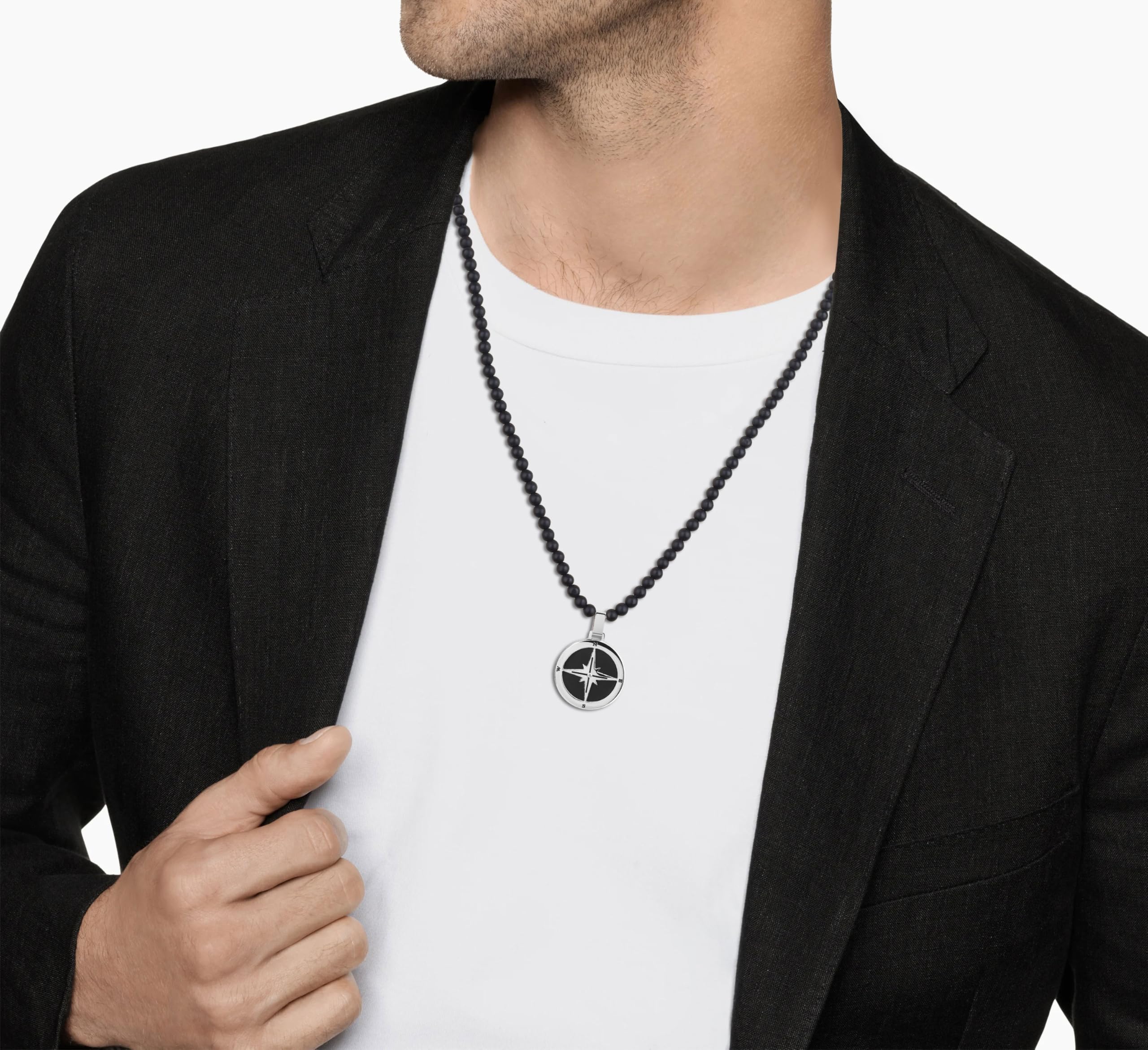 GAVU Collar de Hombres de Cristal Natural y Acero Inoxidable con Colgante Brújula