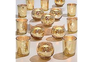 DEVI Mercury Glass Candle Holders - Golden Elegance for Weddings and Home Decor