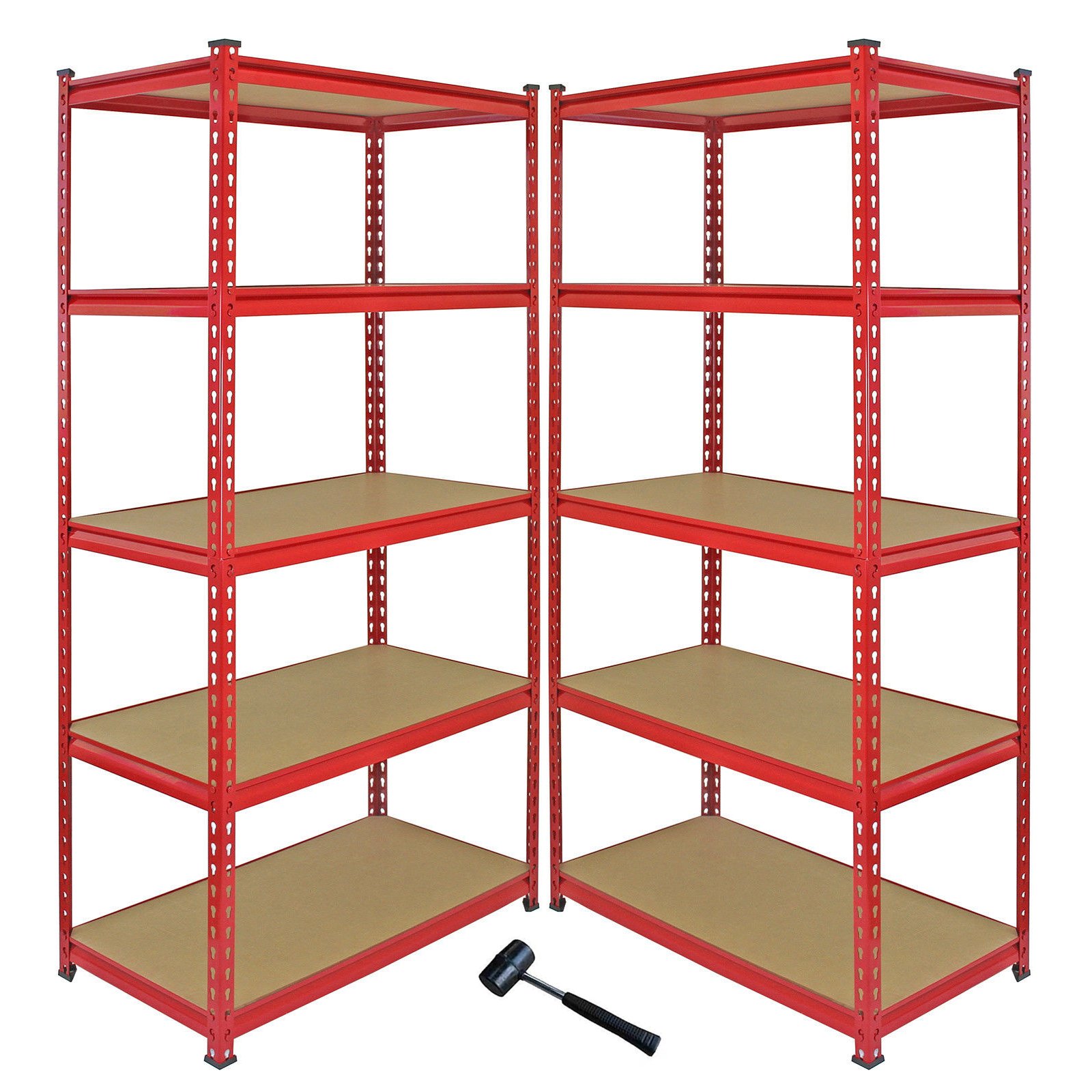 1 x narożny regał garażowy Z-Rax i 2 x pojedyncze regały magazynowe / 5 półek stalowych i MDF / nośność 3975 kg / 4925 kg na półkę / bezpłatny gumowy młotek