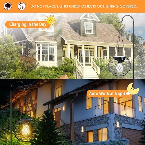Miniatura 3 de UBright Faroles solares para exteriores, impermeables, de metal, para colgar en exteriores, faroles decorativos para jardín, patio, camino, paquete