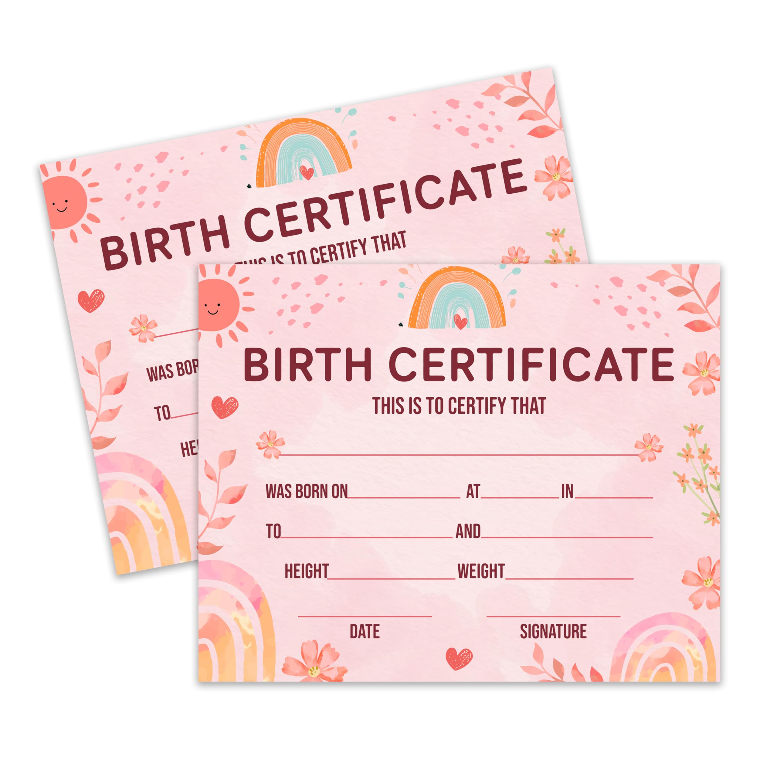 Birth Certificate for New Baby, Boho Rainbow Baptism Certificates for Church, 25 Pack Baby Dedication Certificates, Certificates of Baby Christening