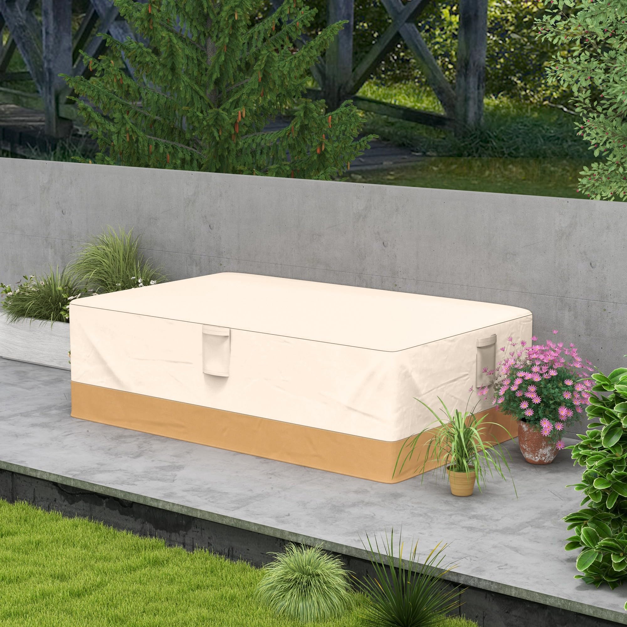 Outsunny Custodia protettiva per mobili da giardino 270 x 200 x 78 cm Tela Oxford 600 D impermeabile Copertura per divano tavolo esterno con 4 ventole 5 manici e cordino da trazione beige