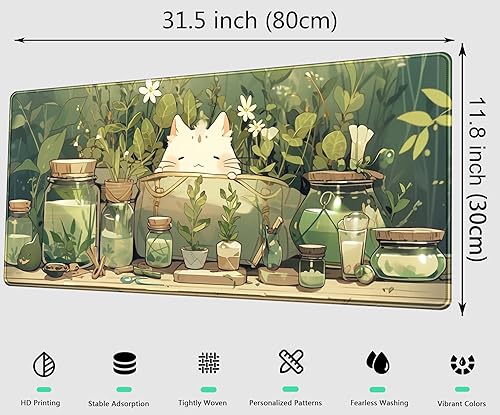 Miniatura 2 de Tapete de escritorio beige con hojas tropicales verdes, XL, extendido, grande, para mouse, videojuegos, computadora, laptop, teclado, mouse, 31.5 x