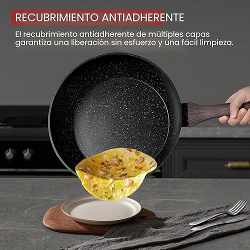 Miniatura 3 de Kikcoin Juego de ollas y sartenes antiadherentes de 31 piezas de cocina antiadherentes con sartén para parrilla, cacerola para hornear, color negro