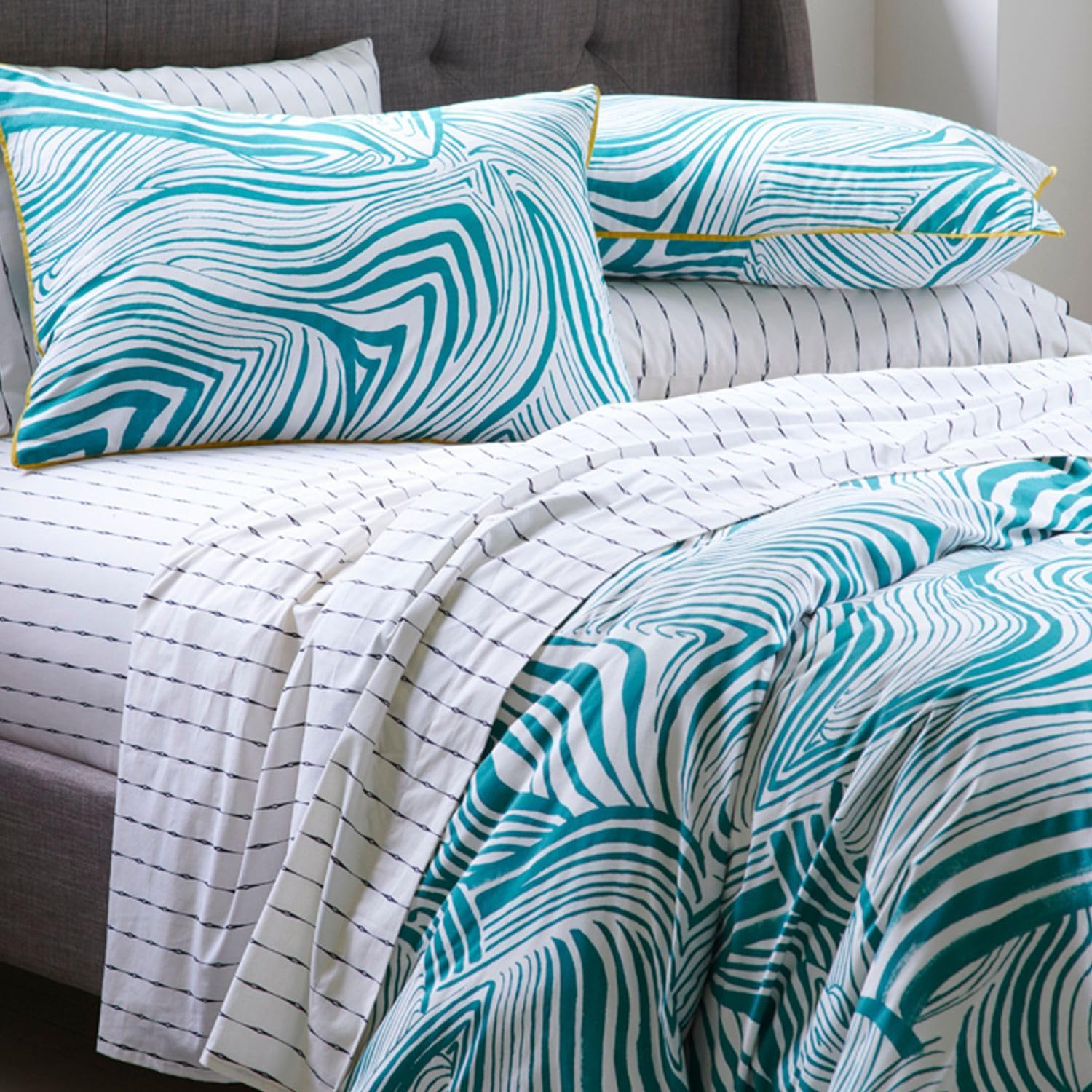 Vision Linens Zebra Marble Teal 1x Single (135 x 200cm) Duvet Cover & 1x Matching Pillowcase Set, Soft, Sustainable, Modern, Stylish, Animal Print, 100% Cotton, Machine Washable