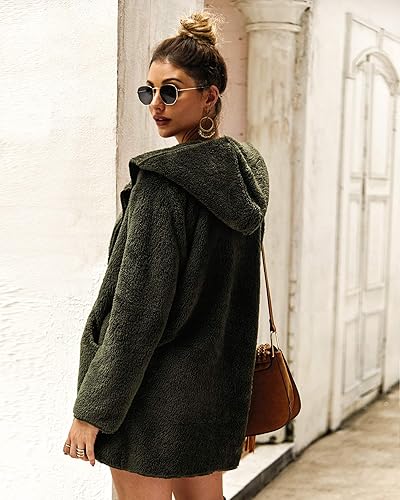 Miniatura 3 de Sudadera con capucha para mujer, parte frontal abierta, forro polar liso, sudadera con capucha, chaqueta de abrigo con bolsillo