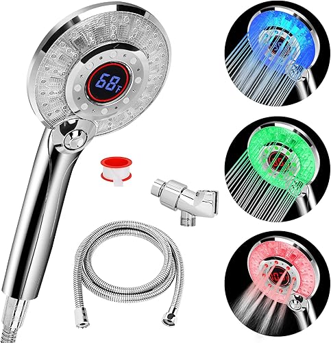 Cabezal de ducha LED que cambia de color, cabezal de ducha de mano de alta presión con manguera, cabezales de ducha rociadores de ahorro de agua,