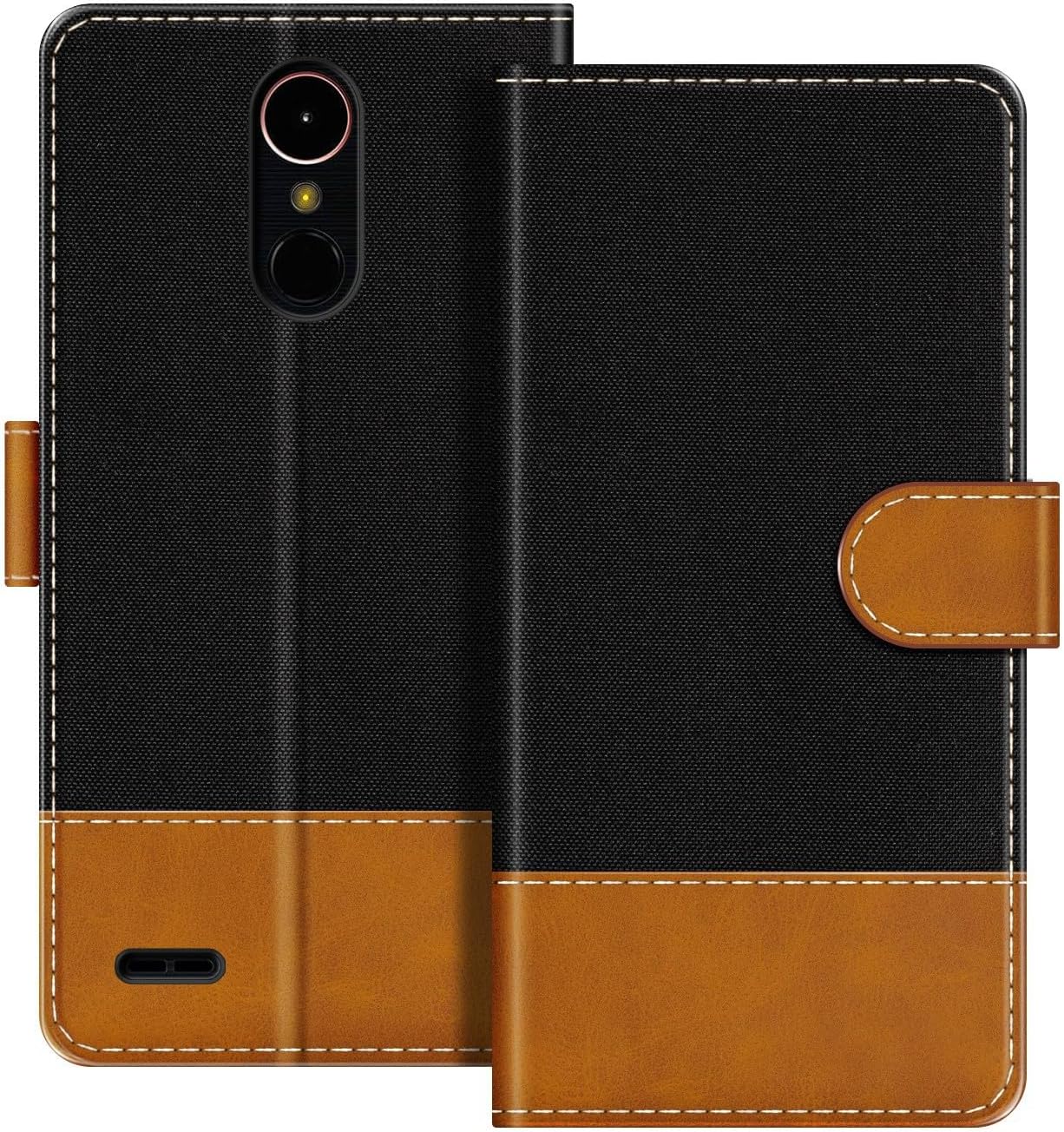 Leather Flip Wallet Case Compatible with LG K10 2017 Phone Cover with Card Holders, RFID Blocking, Magnetic Closure & Kickstand (Black)