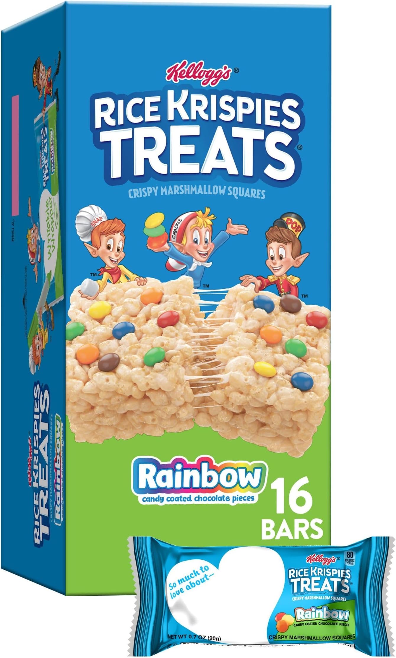 RICE KRISPIES TREATSMarshmallow Snack Bars, Kids Snacks, Value Pack, Rainbow, 11.2oz Box (16 Bars)